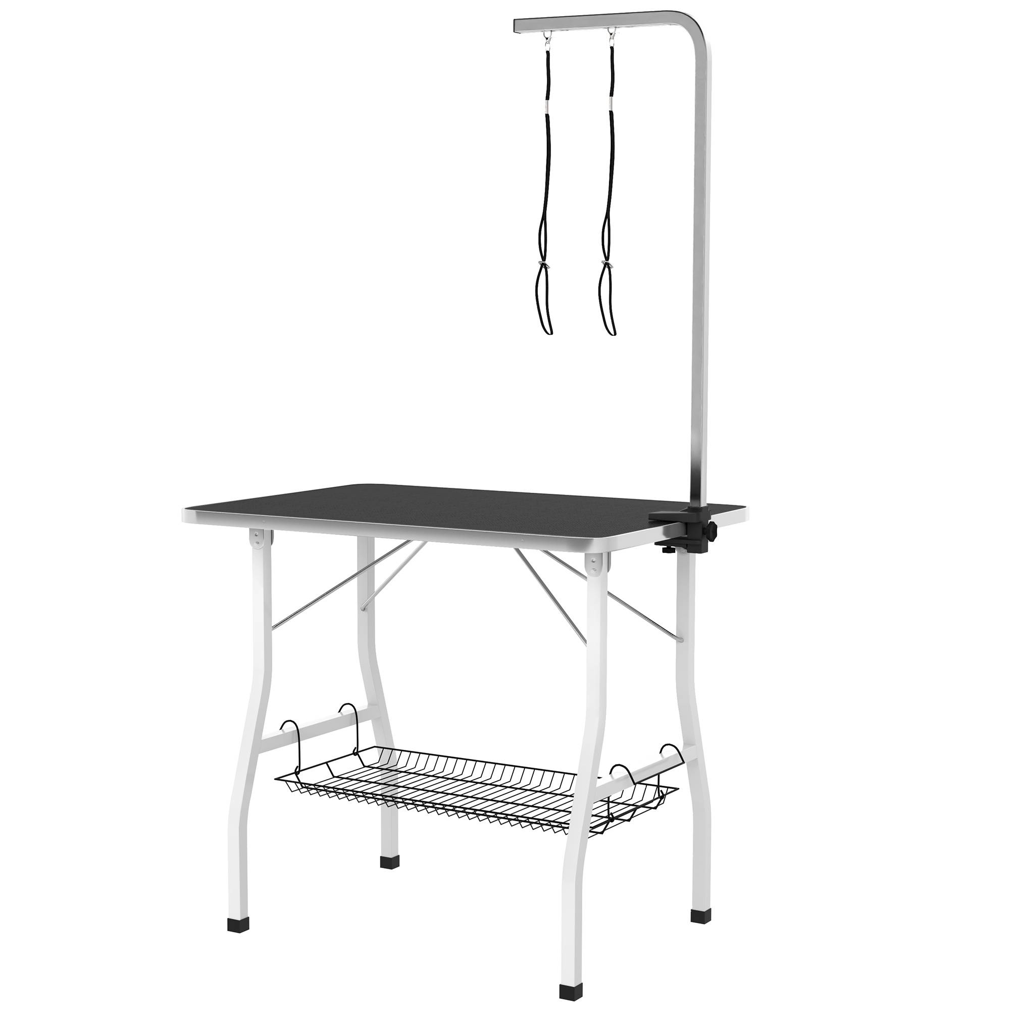 ComfortXL - Table de toilettage chien acier et caoutchouc noir 90 x 60 x 76 cm pliable avec bras réglable et rangement - Image 10
