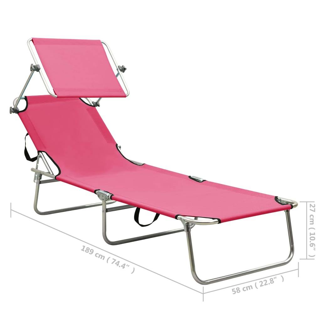 Maison Chic - Bain de soleil pliable - Transat - Chaise longue avec auvent acier rose magento - MEUBLE PRO - Image 9