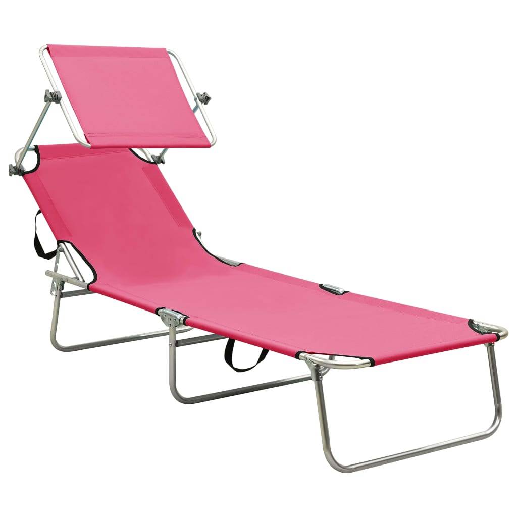 Maison Chic - Bain de soleil pliable - Transat - Chaise longue avec auvent acier rose magento - MEUBLE PRO - Image 1
