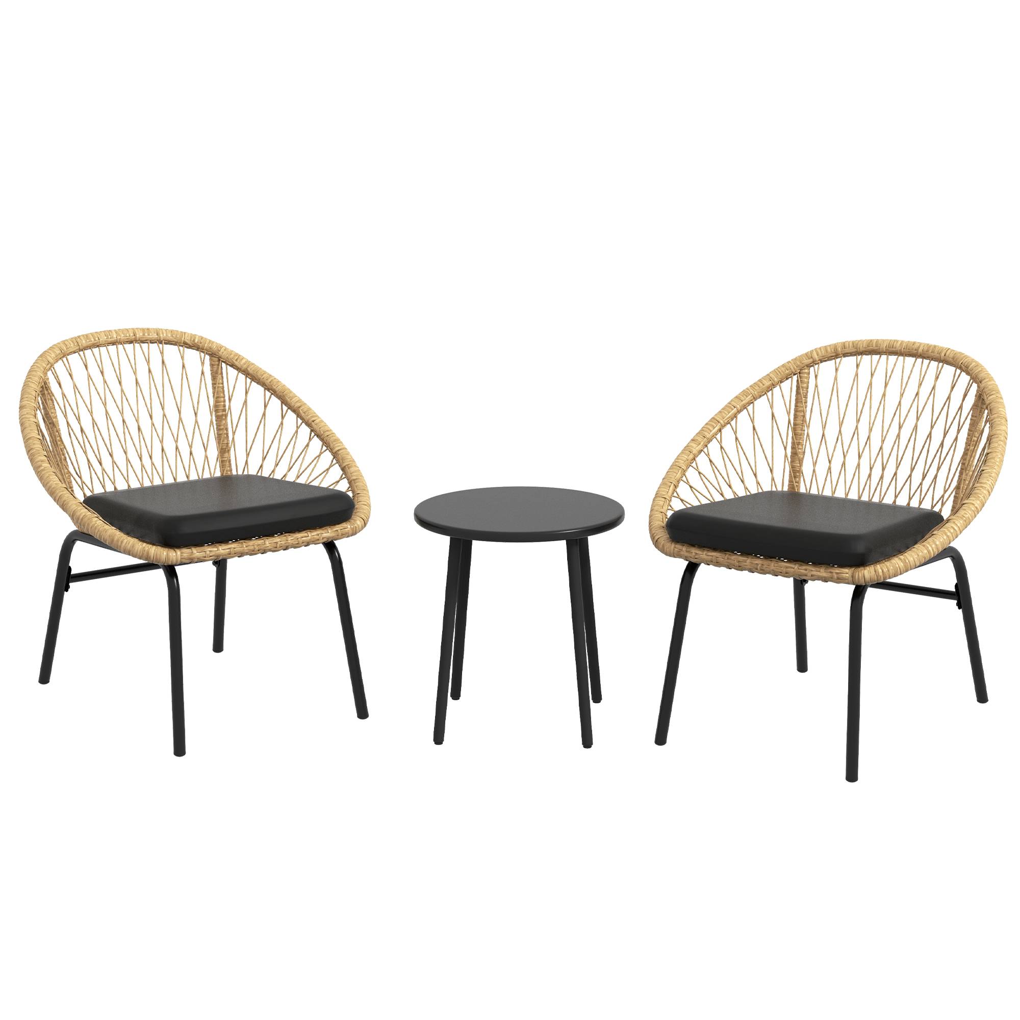 ComfortXL - Salon de jardin bistrot 3 pièces en résine tressée jaune avec 2 fauteuils et table ronde terrasse balcon - Image 10