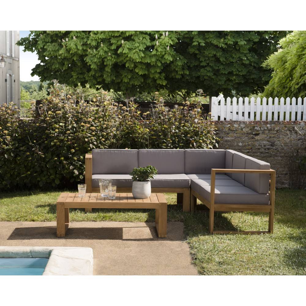 Macabane - KIM - Salon de jardin bois teck canapé d'angle 5p. et table basse rect - Image 2