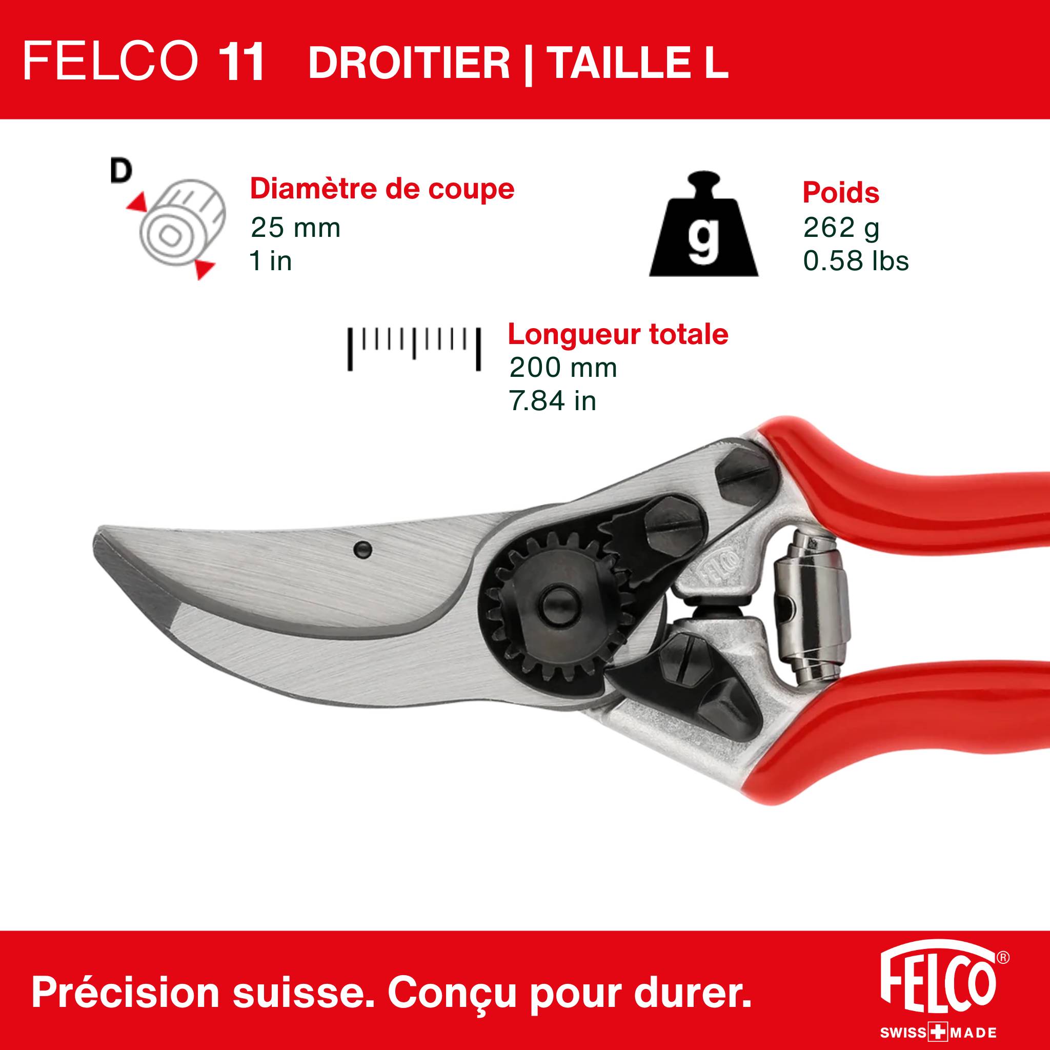 Felco - FELCO Sécateur n° 11 (Coupe Ø 25 mm, longueur 210 mm, poignées ergonomiques, pour grandes mains, avec rainure à sève) FELCO 11 - Image 4