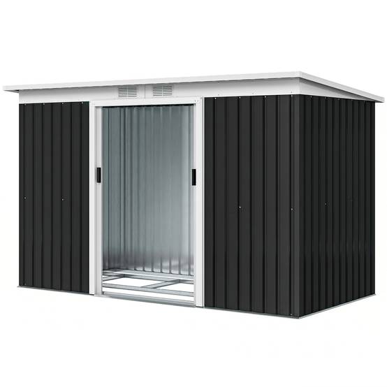 Abri de jardin extérieur 280 x 130 x 172 cm avec portes coulissantes, fond et ventilation, gris foncé - Image 2