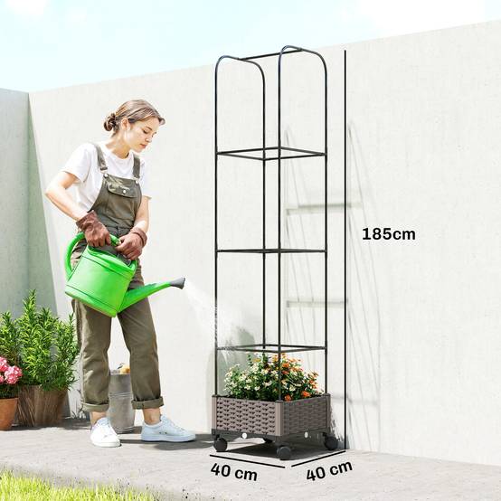 Potager surélevé mobile avec treillis, roues, drainage, 40x40x185 cm - Image 5
