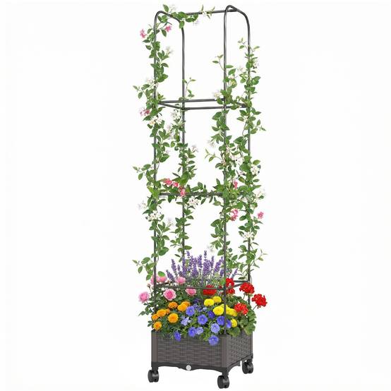 Potager surélevé mobile avec treillis, roues, drainage, 40x40x185 cm - Image 2