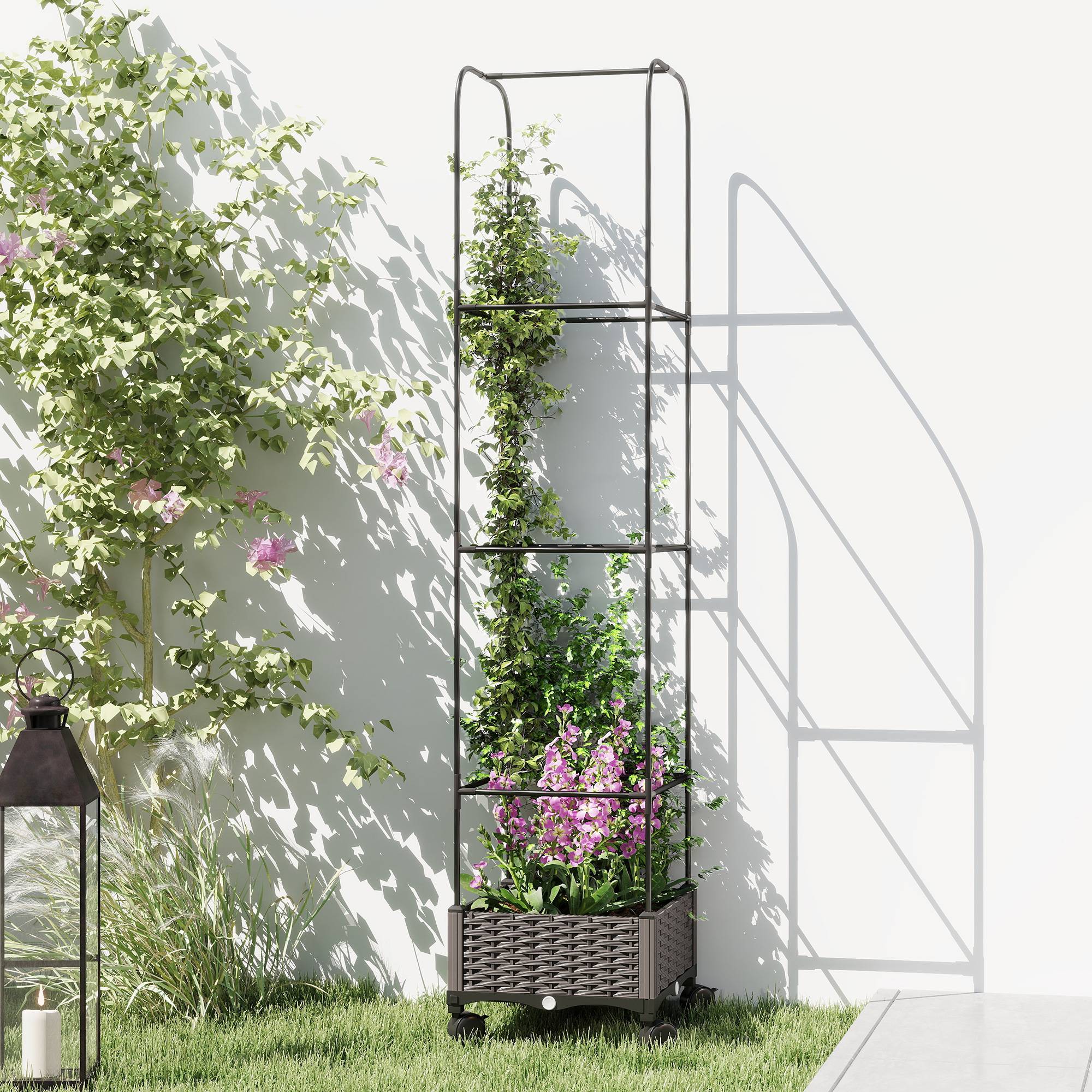 Potager surélevé mobile avec treillis, roues, drainage, 40x40x185 cm - Image 10