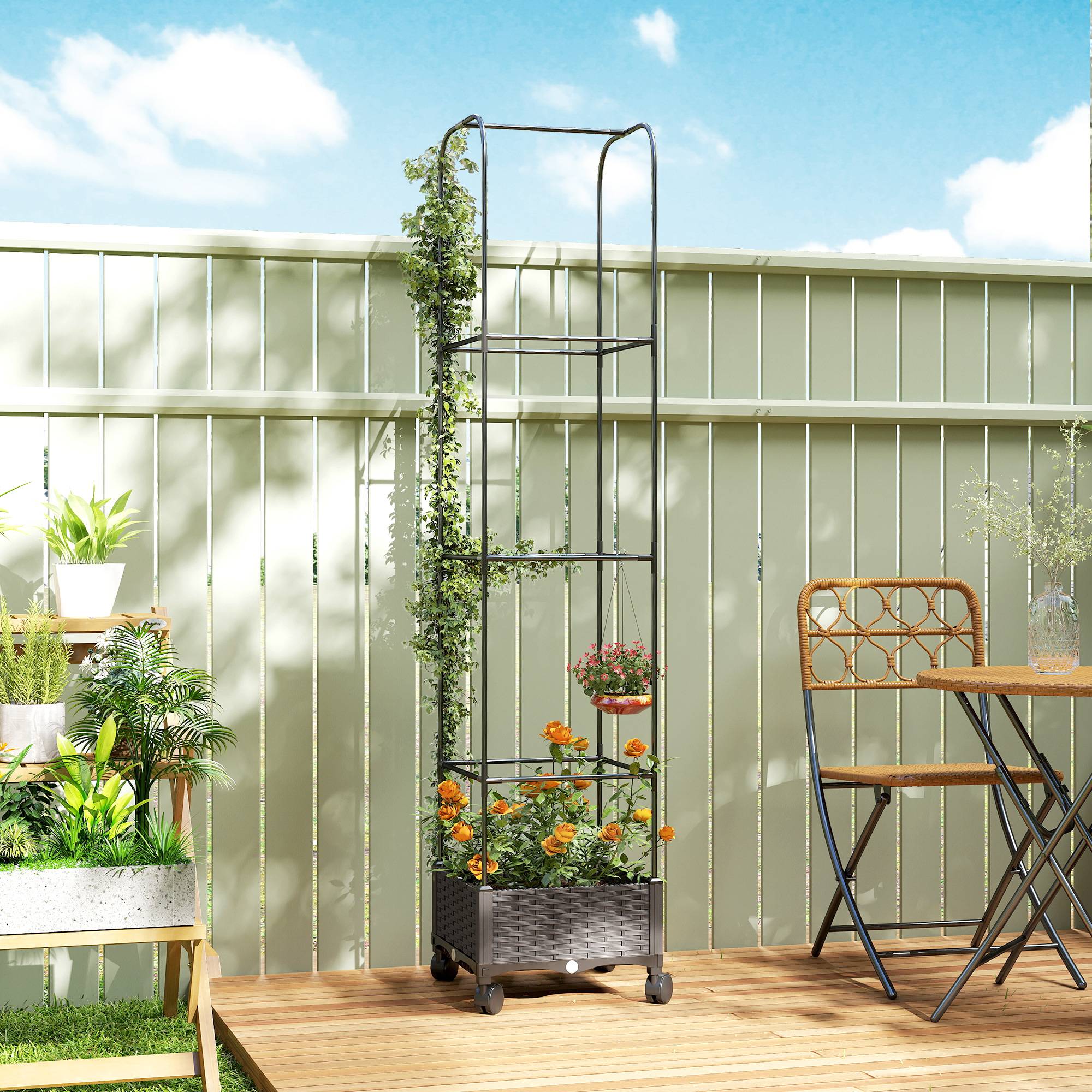 Potager surélevé mobile avec treillis, roues, drainage, 40x40x185 cm - Image 3