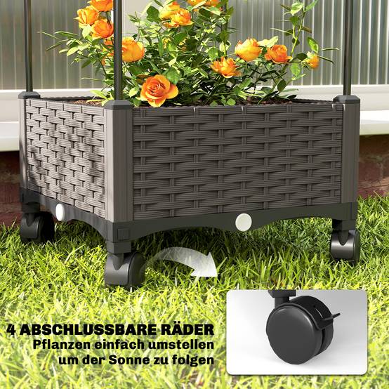Potager surélevé mobile avec treillis, roues, drainage, 40x40x185 cm - Image 7