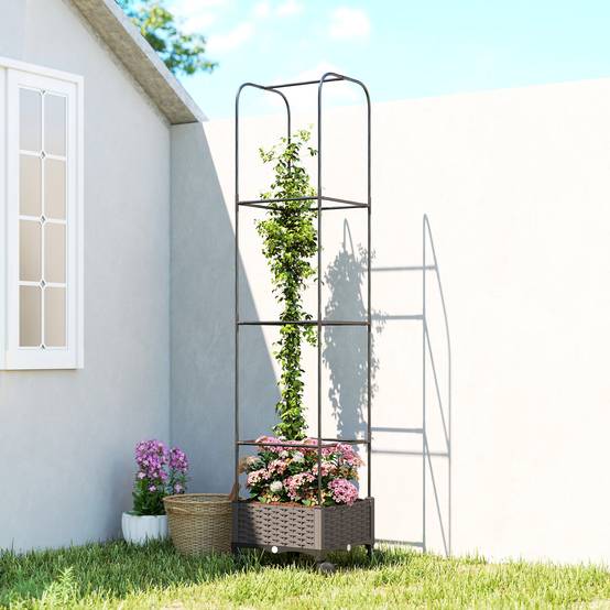 Potager surélevé mobile avec treillis, roues, drainage, 40x40x185 cm - Image 4