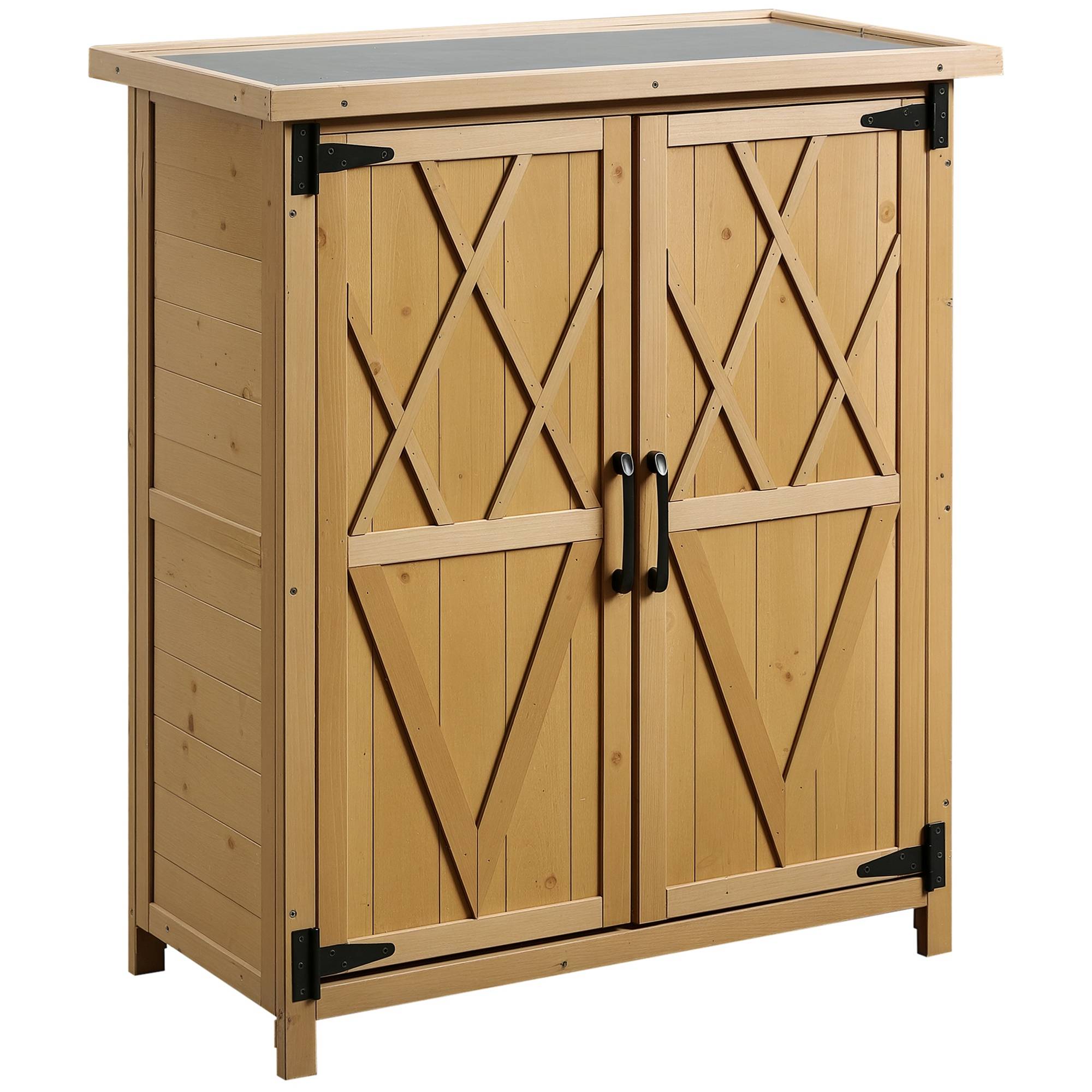 Abri de jardin/armoire avec 3 étagères, 2 portes, toit en tôle galvanisée étanche, bois de sapin, 75 x 40 x 90 cm, jaune - Image 1