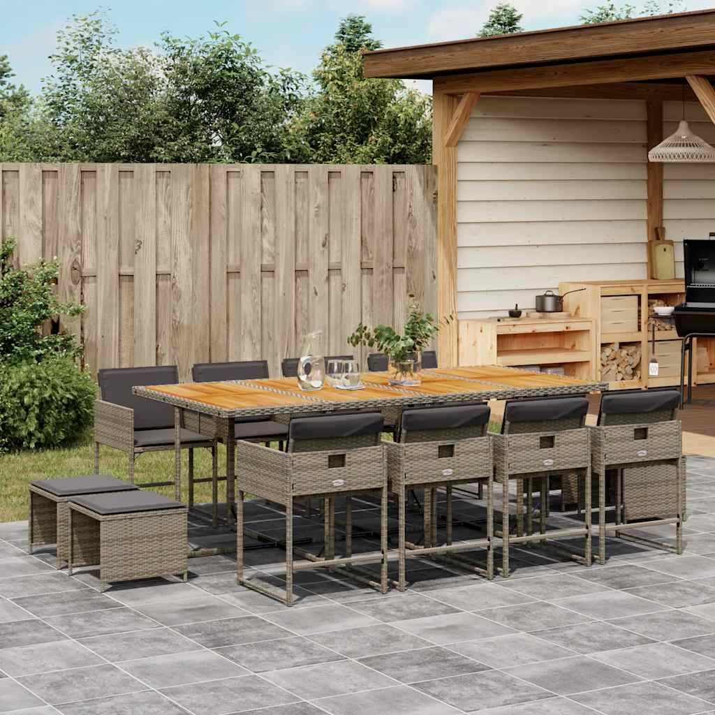 Grand Salon de Jardin 12 Places Encastrable en Résine Tressée Grise et Bois d'Acacia – ComfortXL Outdoor Living - Image 1