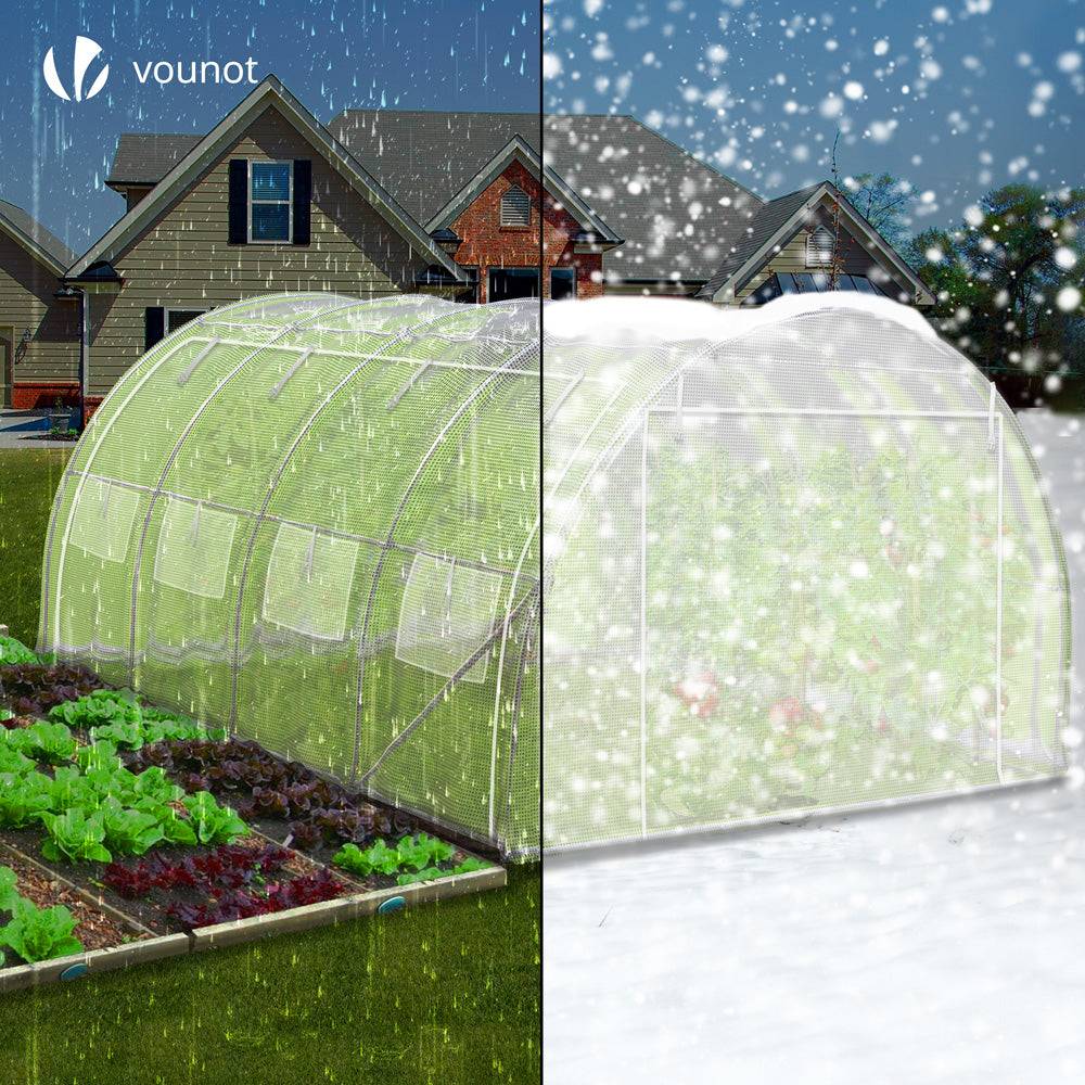 Serre de jardin tunnel Toute Saison 12m² - 4L x 3l x 2H m - fenêtres et portes latérales zippées enroulables, barre anti-tempête - Image 4