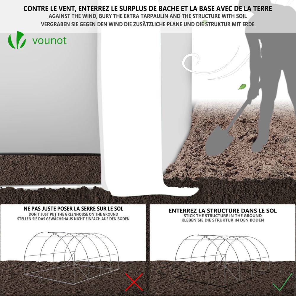 Serre de jardin tunnel Toute Saison 12m² - 4L x 3l x 2H m - fenêtres et portes latérales zippées enroulables, barre anti-tempête - Image 6