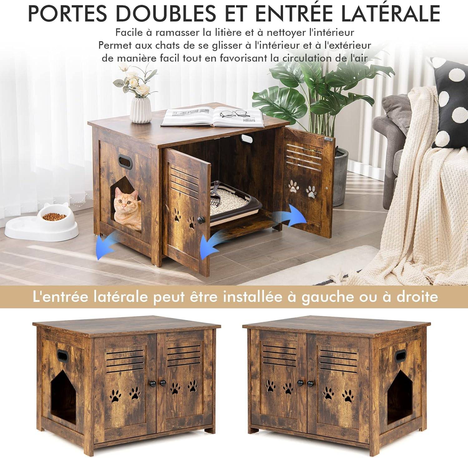 Meuble Litiere Chat avec Portes à Persiennes 70 x 52 x 51 CM - Image 2