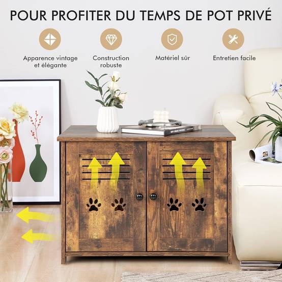 Meuble Litiere Chat avec Portes à Persiennes 70 x 52 x 51 CM - Image 3