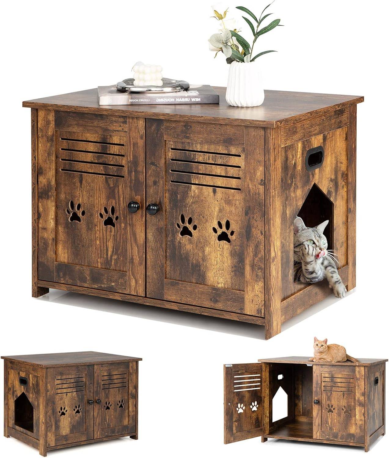 Meuble Litiere Chat avec Portes à Persiennes  70 x 52 x 51 CM - Image 1