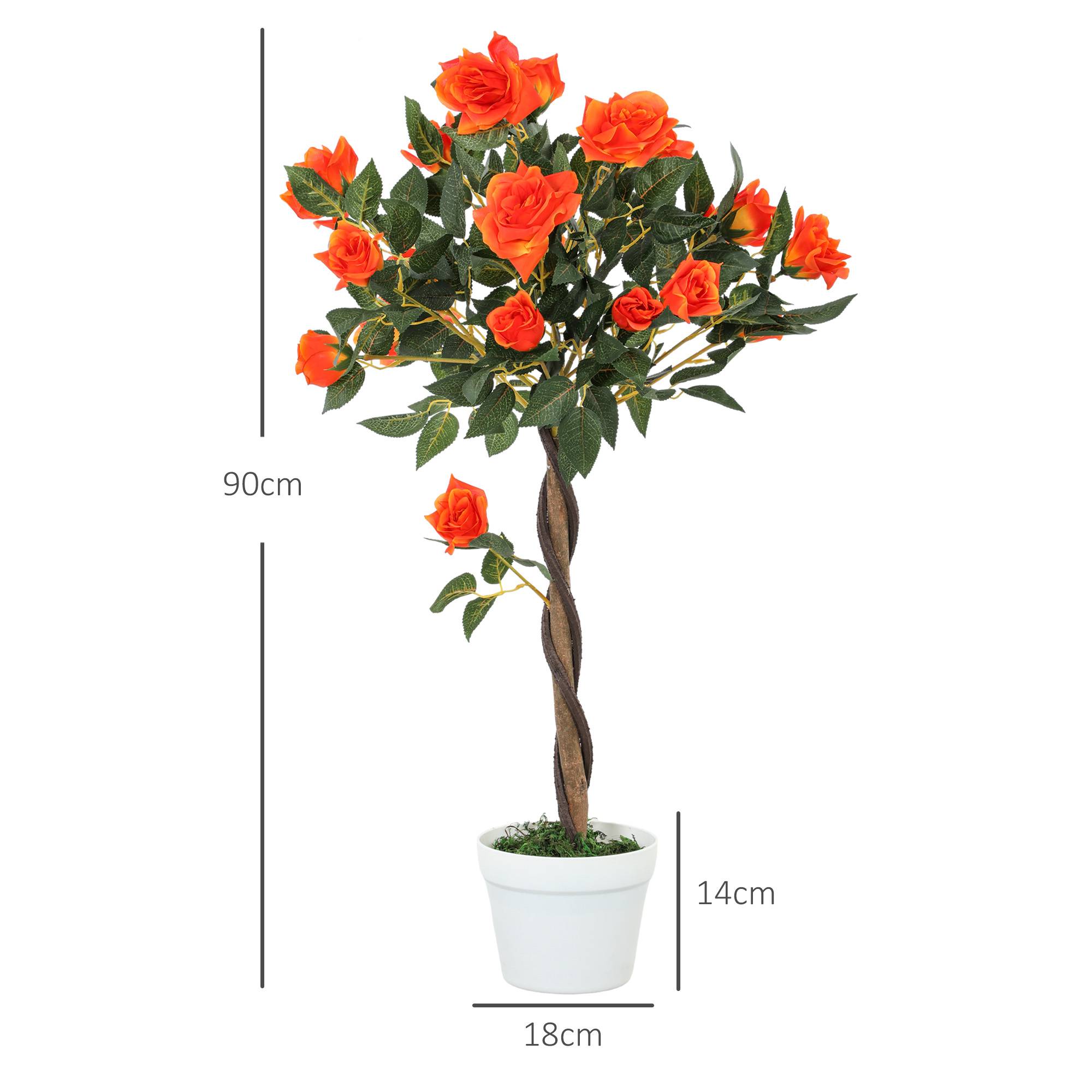 Sans Marque - Rosier artificiel 21 fleurs pot ciment mousse Ø18x90 cm orange - Image 5