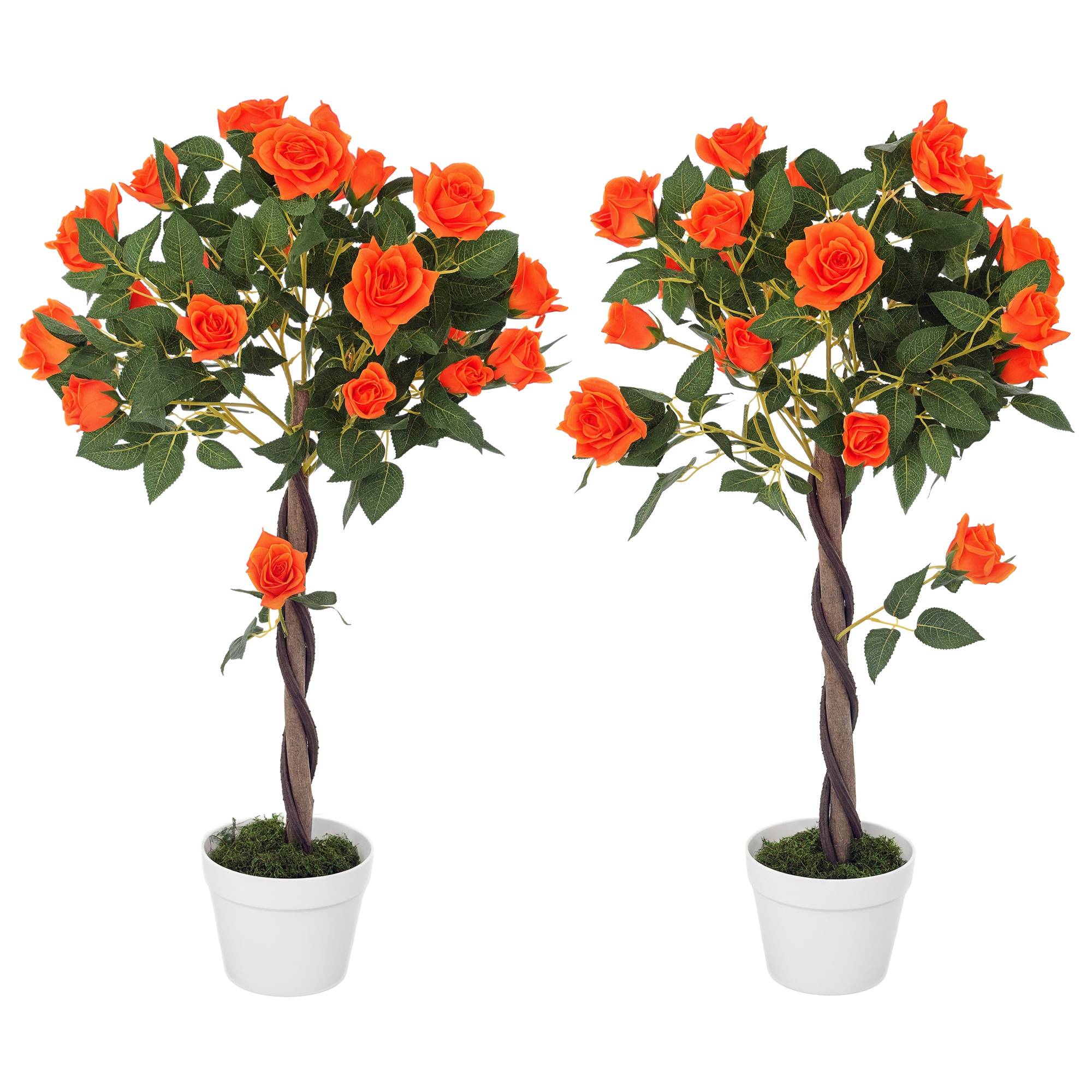 Sans Marque - Rosier artificiel 21 fleurs pot ciment mousse Ø18x90 cm orange - Image 1