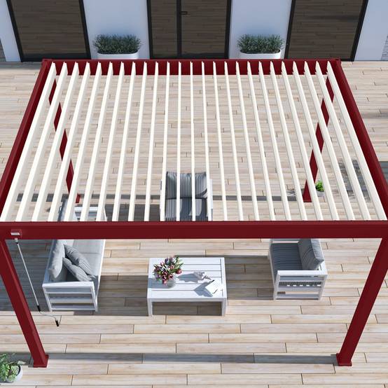 Ombrea - Pergola bioclimatique Ombréa autoportante VS - 3x4M Rouge basque + 1 store 4M blanc - Image 2