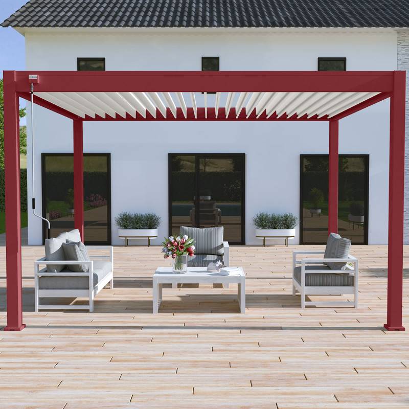 Ombrea - Pergola bioclimatique Ombréa autoportante VS - 3x4M Rouge basque + 1 store 4M blanc - Image 1