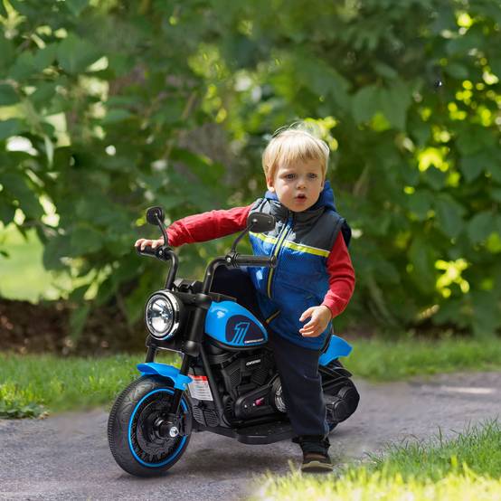 Moto électrique pour enfants 3 km/h 6V avec phare LED 2 roues d'entraînement de 18 à 36 mois avec moteur puissant bleu - Image 3