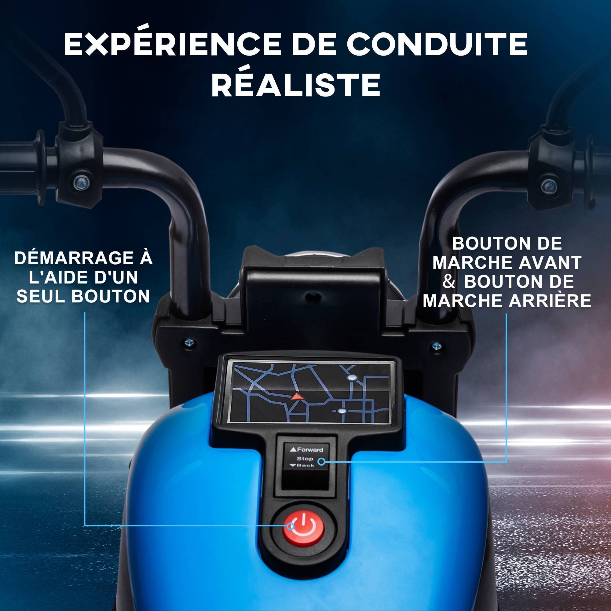 Moto électrique pour enfants 3 km/h 6V avec phare LED 2 roues d'entraînement de 18 à 36 mois avec moteur puissant bleu - Image 6