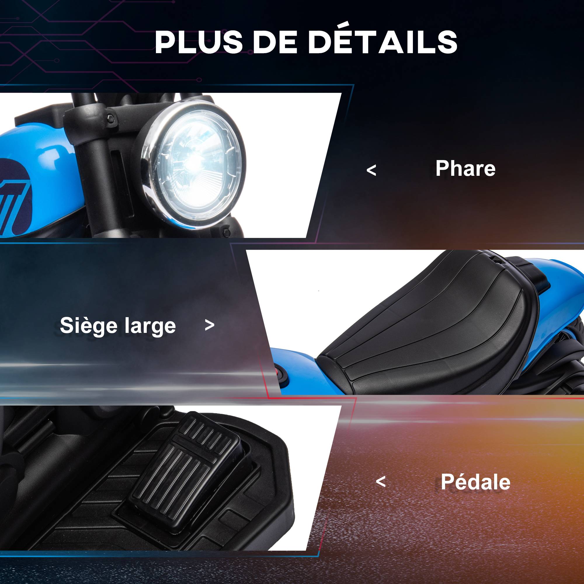 Moto électrique pour enfants 3 km/h 6V avec phare LED 2 roues d'entraînement de 18 à 36 mois avec moteur puissant bleu - Image 9