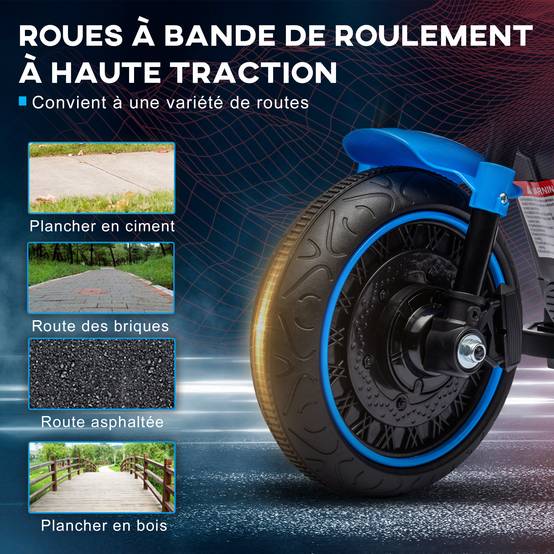 Moto électrique pour enfants 3 km/h 6V avec phare LED 2 roues d'entraînement de 18 à 36 mois avec moteur puissant bleu - Image 8