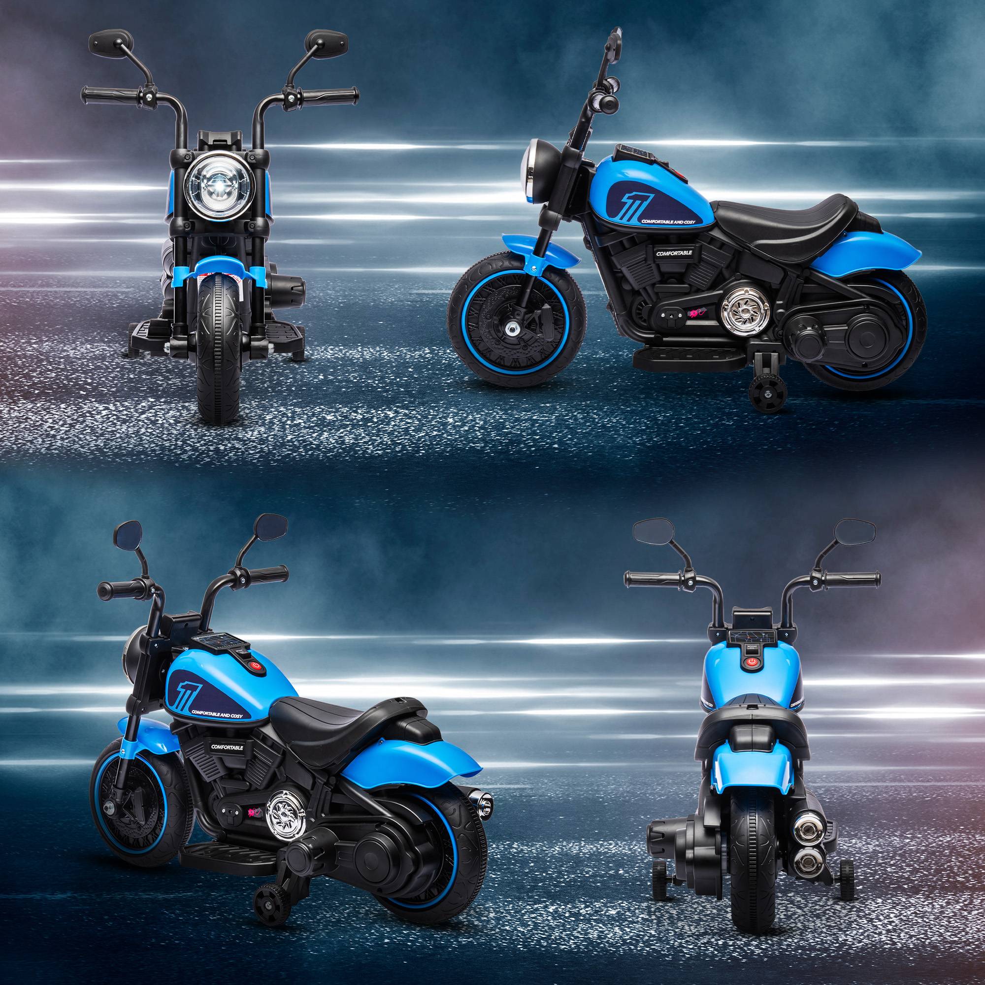 Moto électrique pour enfants 3 km/h 6V avec phare LED 2 roues d'entraînement de 18 à 36 mois avec moteur puissant bleu - Image 10