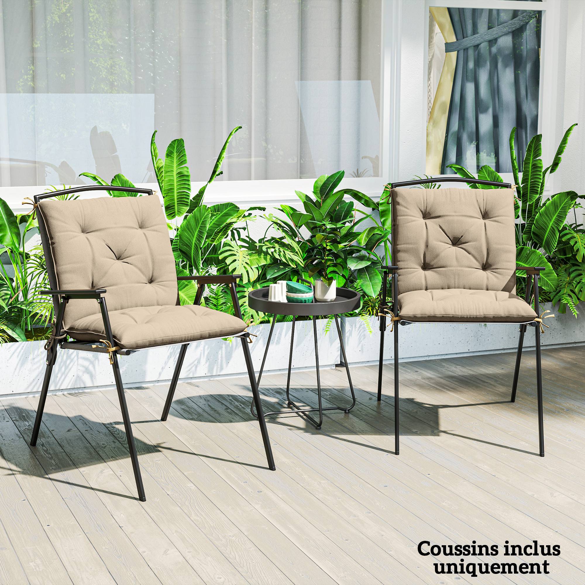 Outsunny - Lot de 2 coussins de chaise d'extérieur avec attaches - 98 x 50 x 8 cm - beige - Outsunny - Image 4