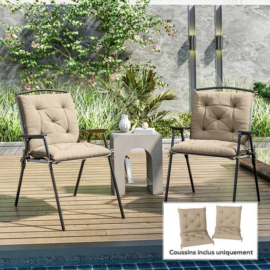 Outsunny - Lot de 2 coussins de chaise d'extérieur avec attaches - 98 x 50 x 8 cm - beige - Outsunny - Image 2