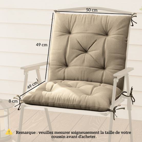 Outsunny - Lot de 2 coussins de chaise d'extérieur avec attaches - 98 x 50 x 8 cm - beige - Outsunny - Image 3