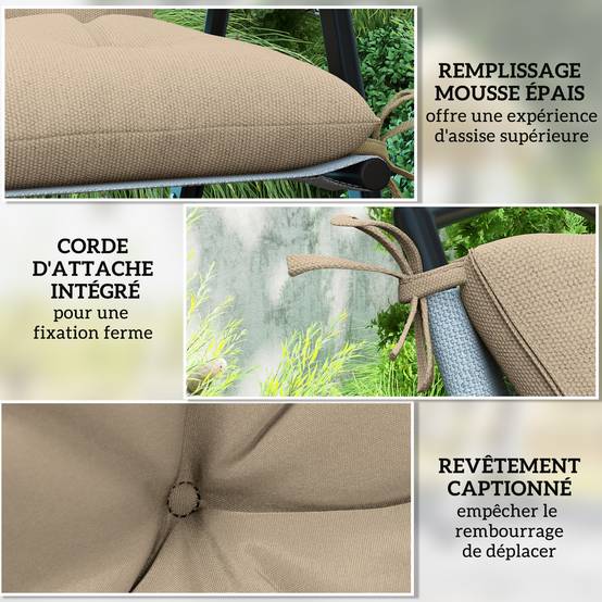 Outsunny - Lot de 2 coussins de chaise d'extérieur avec attaches - 98 x 50 x 8 cm - beige - Outsunny - Image 6