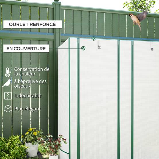Serre de balcon PE toit incliné plantes étagères 3 niveaux 144x48x152cm blanc - ComfortXL Outdoor Living - Image 6