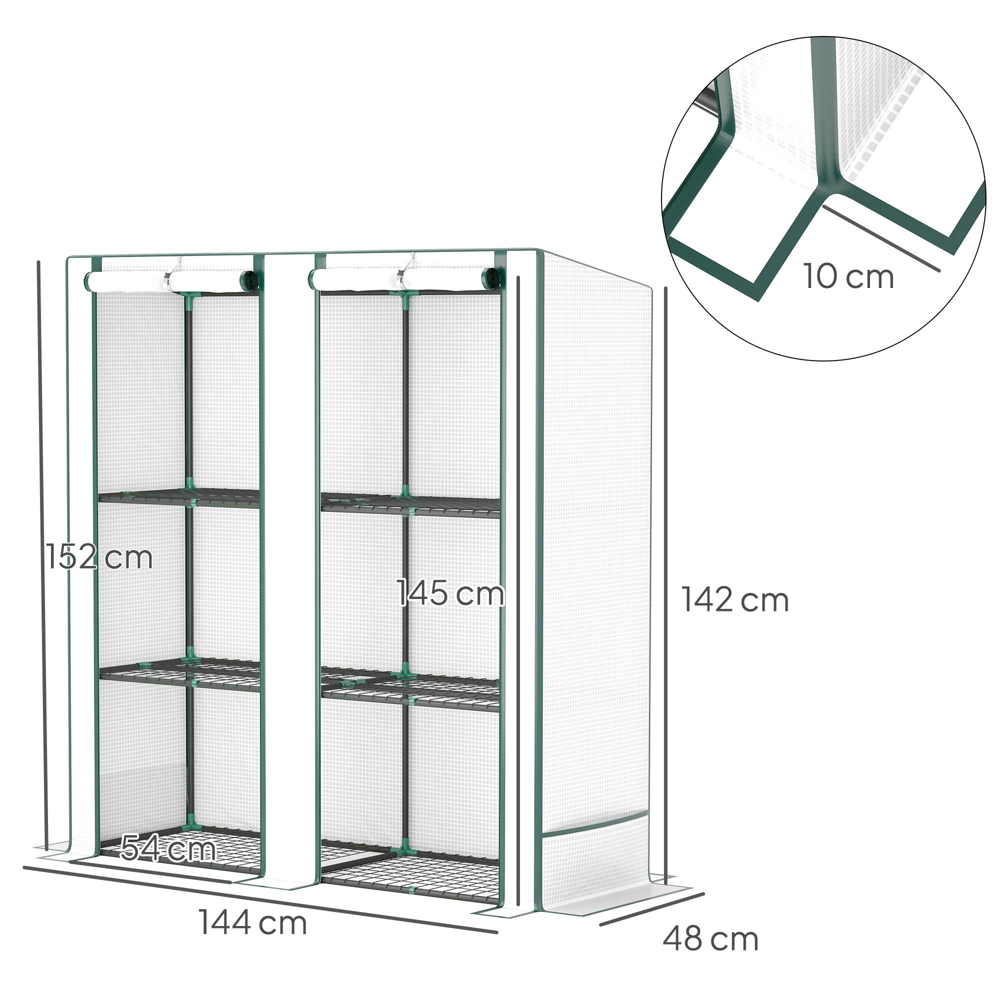 Serre de balcon PE toit incliné plantes étagères 3 niveaux 144x48x152cm blanc - ComfortXL Outdoor Living - Image 5