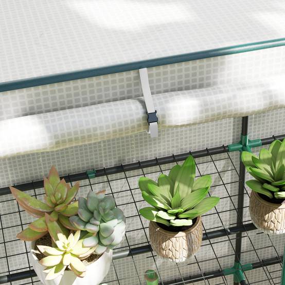 Serre de balcon PE toit incliné plantes étagères 3 niveaux 144x48x152cm blanc - ComfortXL Outdoor Living - Image 10