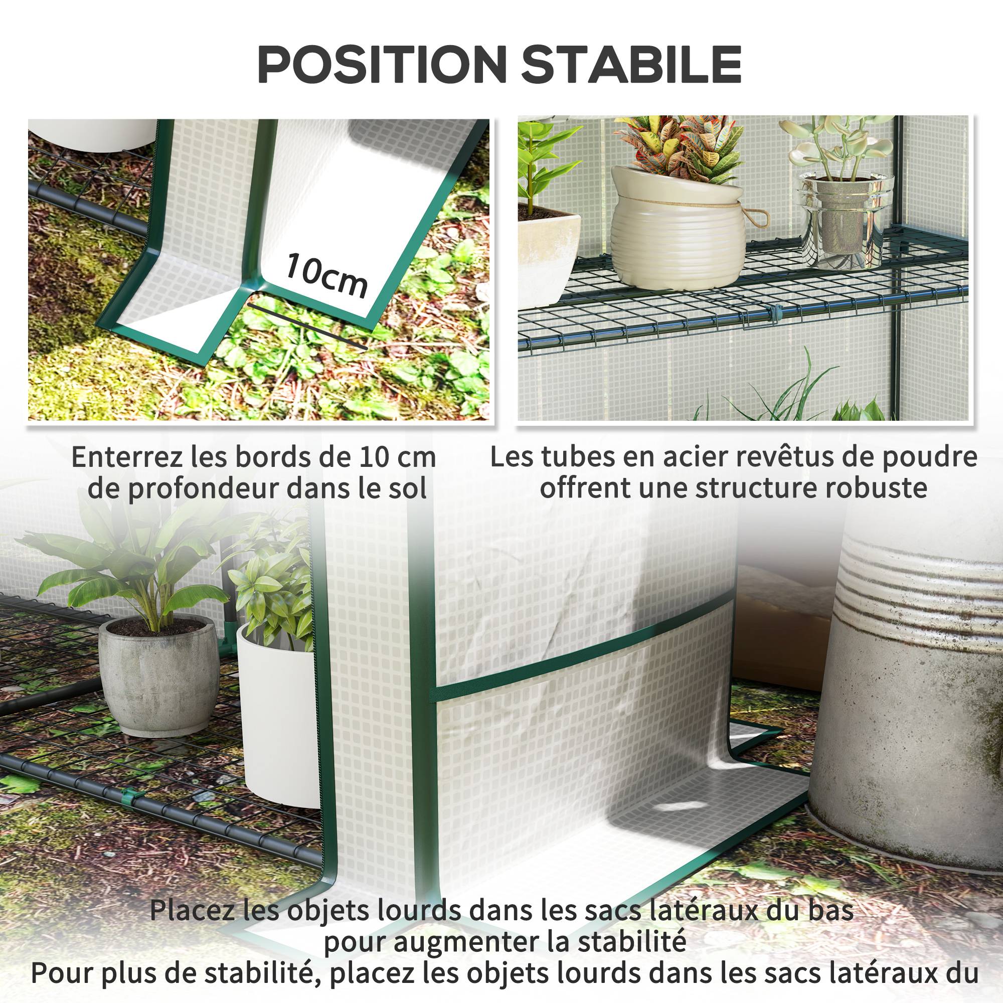 Serre de balcon PE toit incliné plantes étagères 3 niveaux 144x48x152cm blanc - ComfortXL Outdoor Living - Image 9