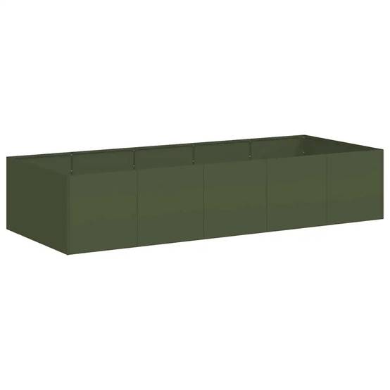Jardinière rectangulaire moderne pour jardin balcon 200 x 80 x 40 cm avec fond ouvert en acier vert olive - Image 1