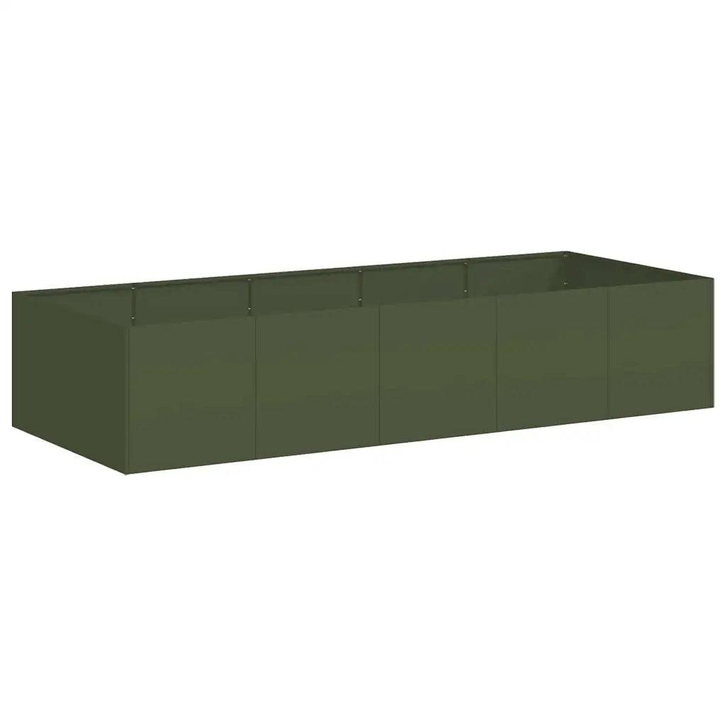 Jardinière rectangulaire moderne pour jardin balcon 200 x 80 x 40 cm avec fond ouvert en acier vert olive - Image 1
