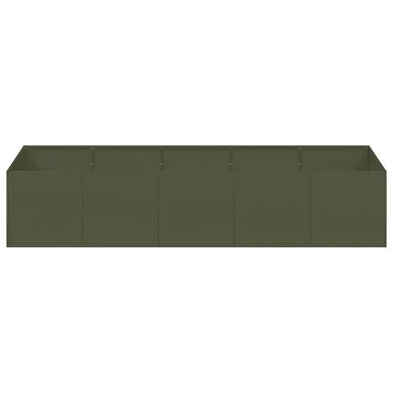 Jardinière rectangulaire moderne pour jardin balcon 200 x 80 x 40 cm avec fond ouvert en acier vert olive - Image 2