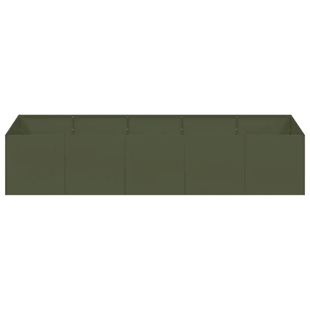 Jardinière rectangulaire moderne pour jardin balcon 200 x 80 x 40 cm avec fond ouvert en acier vert olive - Image 2