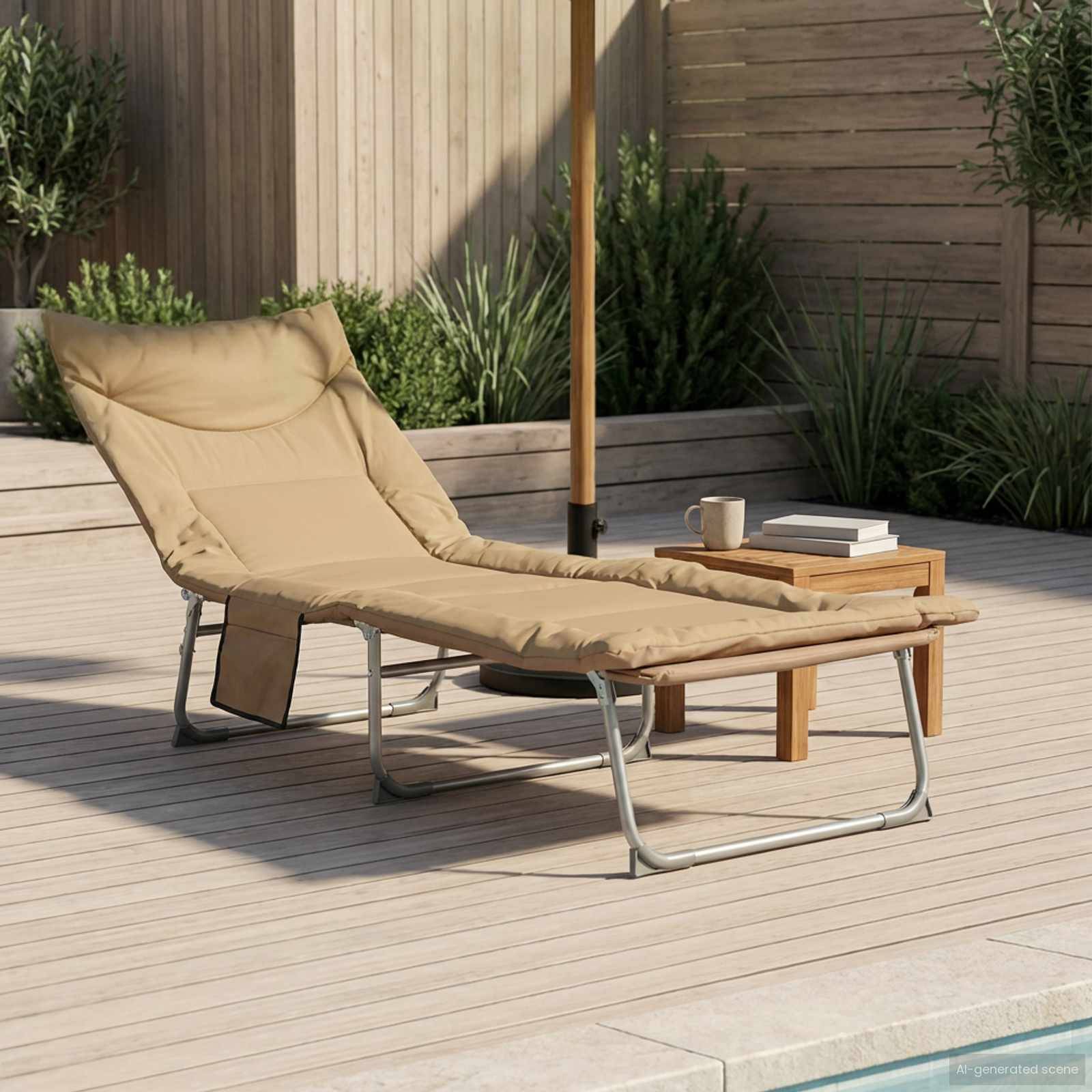 Vidaxl - Transat pliant avec coussin Beige vidaXL 42032383 - Image 4