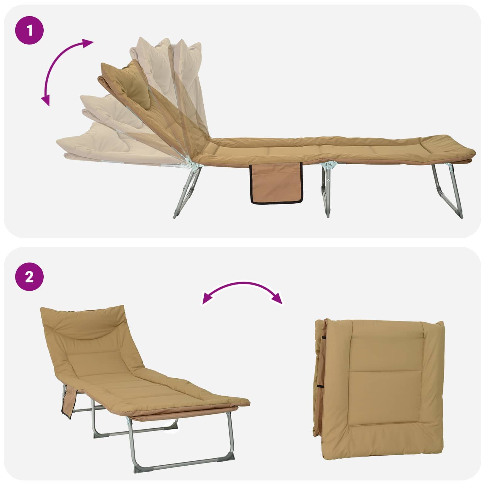 Vidaxl - Transat pliant avec coussin Beige vidaXL 42032383 - Image 10
