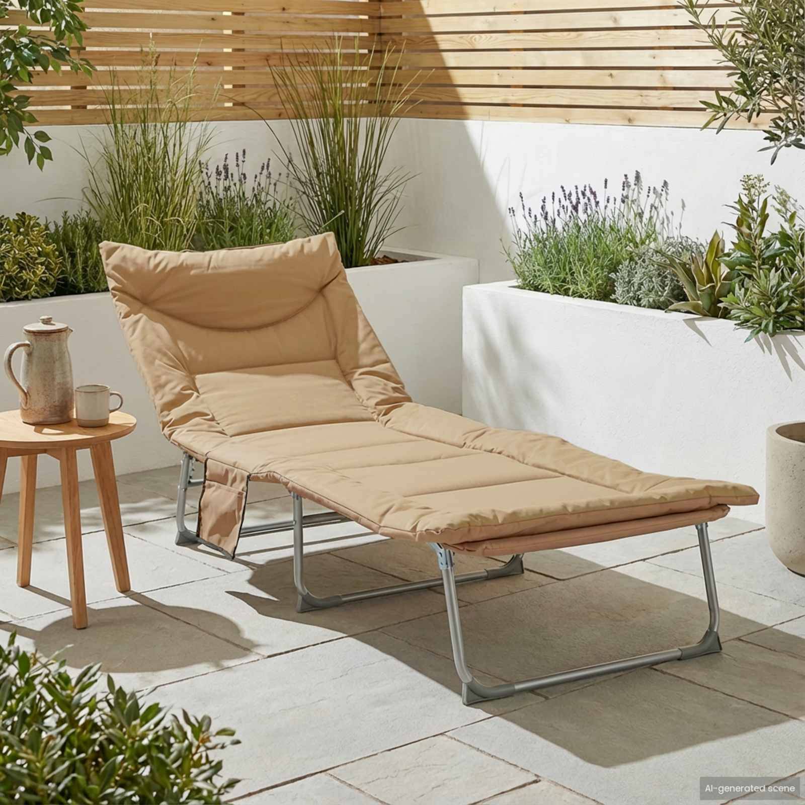 Vidaxl - Transat pliant avec coussin Beige vidaXL 42032383 - Image 1