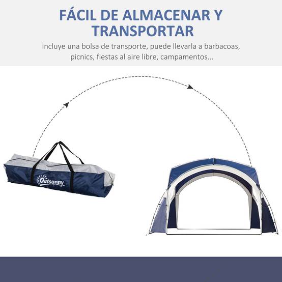 Auvent de camping pliable 3,5 x 3,5 m avec crochet, sac de transport, imperméable et protection UV pour terrasse ou plage, bleu - Image 8