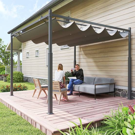 Pergola de Jardin Acier 3x3m avec Toit Rétractable Anti-UV Coulissant Gris - ComfortXL Outdoor Living - Image 3