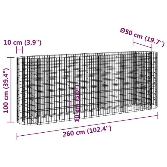 Vidaxl - Lit surélevé à gabion Fer galvanisé 260x50x100 cm vidaXL 152034 - Image 3