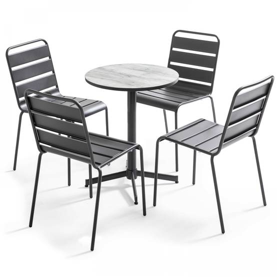 Oviala - Ensemble de terrasse table ronde et 4 chaises gris Tivoli - Oviala - Image 1