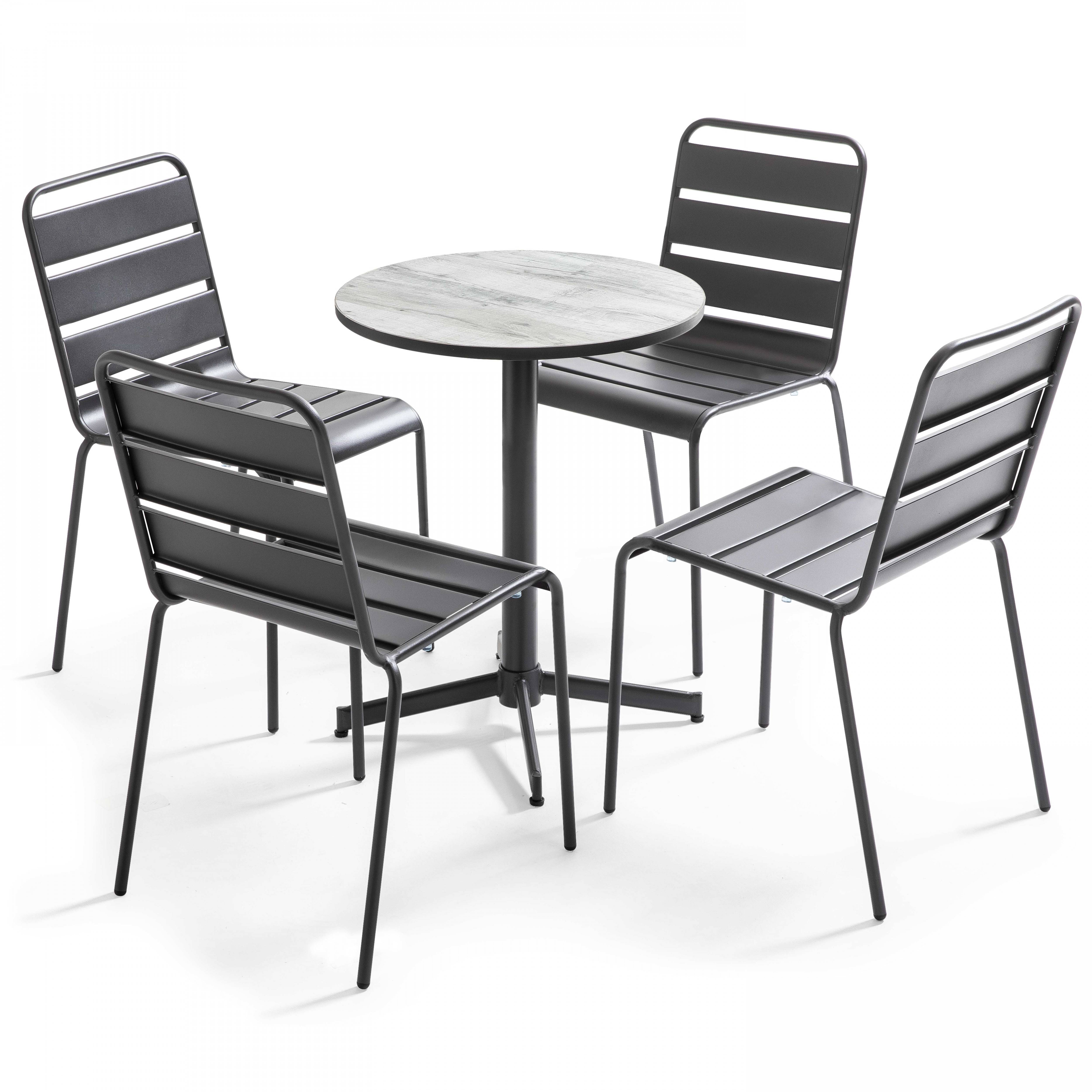 Oviala - Ensemble de terrasse table ronde et 4 chaises gris Tivoli - Oviala - Image 1