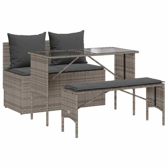Salon de repas 3-4 places résine tressée avec banc canapé pour jardin Gris – ComfortXL Outdoor Living - Image 2